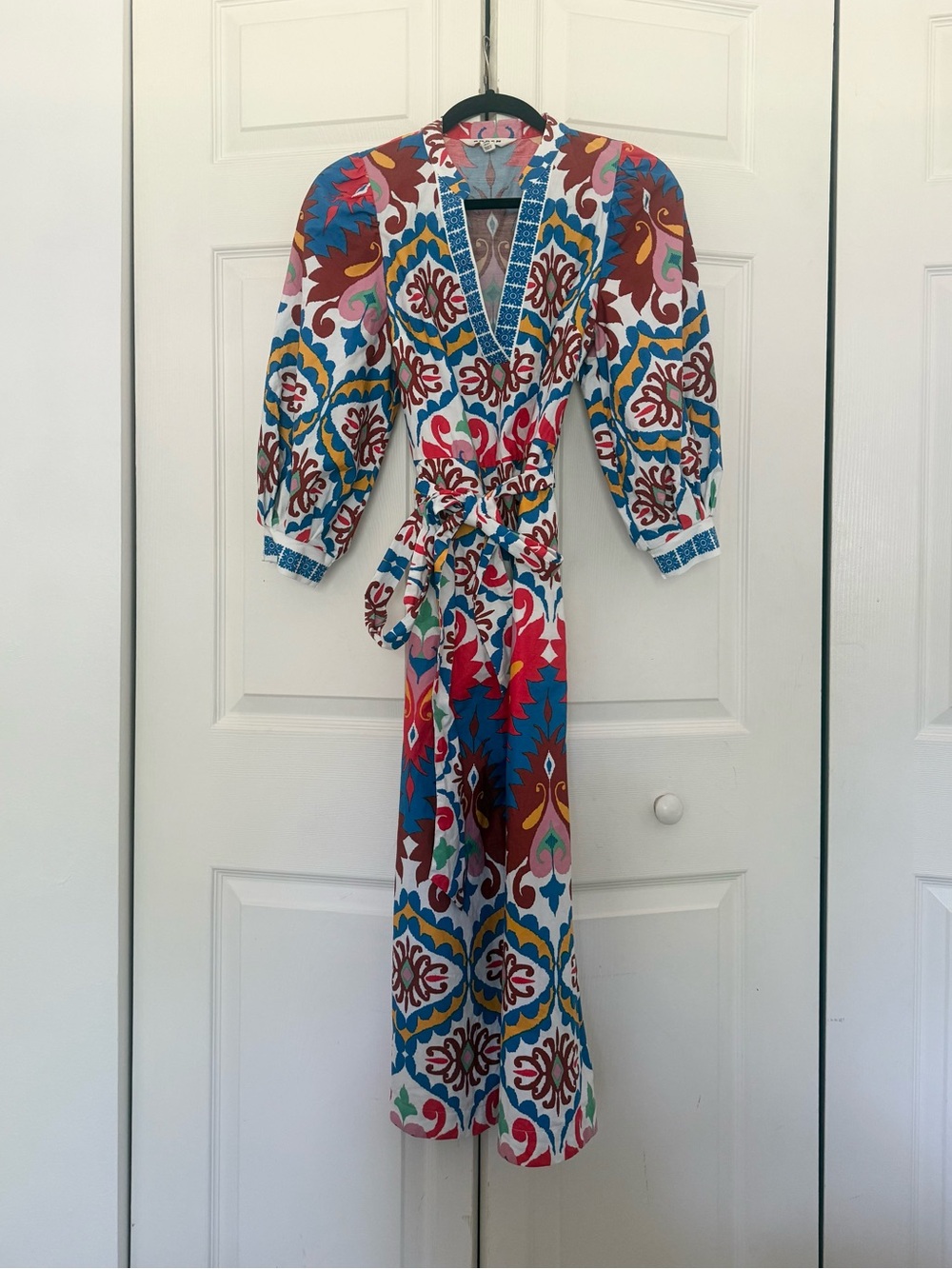 BODEN Octavia Cotton Dress Multi Ikat Dream Long Sleeve Midi Dress Size 2 Petite - Picture 4 of 9